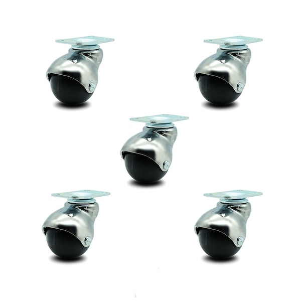 2 Inch Bright Chrome Hooded Top Plate Ball Casters, 5PK
